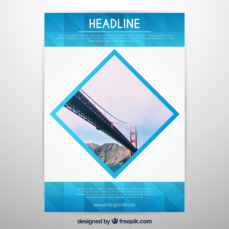 Vector gratuito plantilla de portada con diseño geométrico y foto