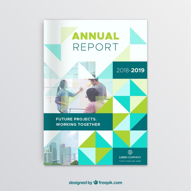 Plantilla de portada con estilo poligonal y edificios