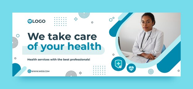 Plantilla de portada de facebook de atención médica de diseño plano