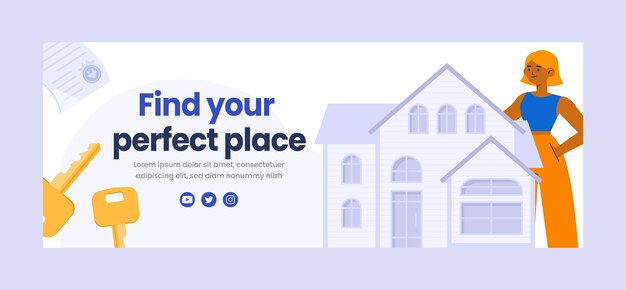 Plantilla de portada de facebook de bienes raíces dibujada a mano