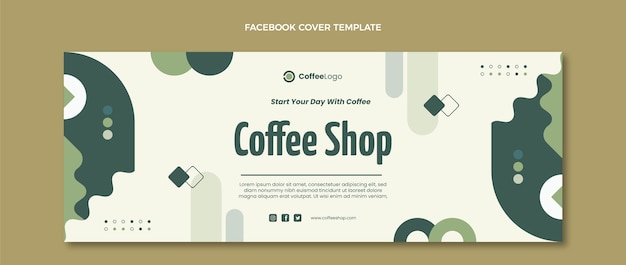 Vector gratuito plantilla de portada de facebook de cafetería mínima de diseño plano