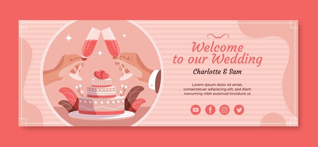 Plantilla de portada de facebook de celebración de boda de diseño plano