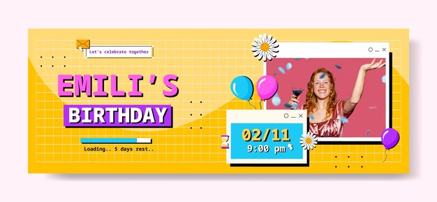 Plantilla de portada de facebook de celebración de cumpleaños dibujada a mano
