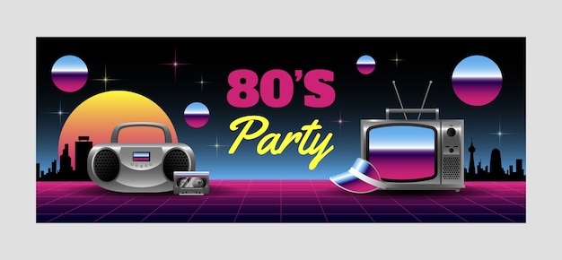Vector gratuito plantilla de portada de facebook de celebración de fiesta de degradado de los 80