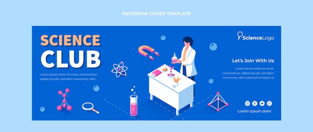 Vector gratuito plantilla de portada de facebook de ciencia plana