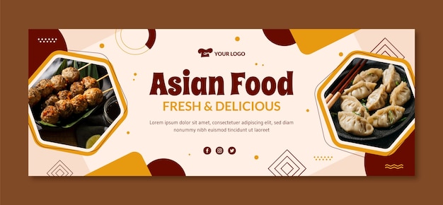 Plantilla de portada de facebook de comida asiática de diseño plano