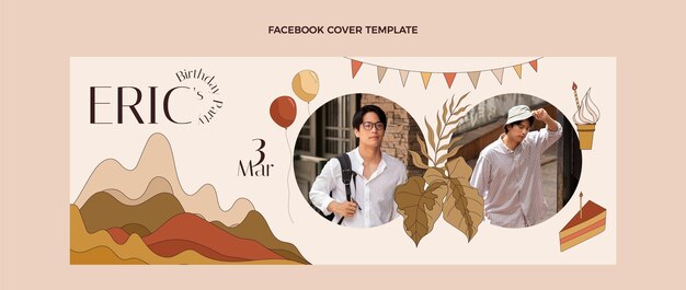 Plantilla de portada de facebook de cumpleaños boho dibujada a mano