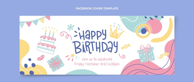 Plantilla de portada de facebook de cumpleaños dibujada a mano