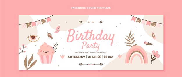Plantilla de portada de facebook de cumpleaños dibujada a mano