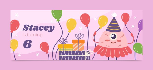 Plantilla de portada de facebook de cumpleaños dibujada a mano