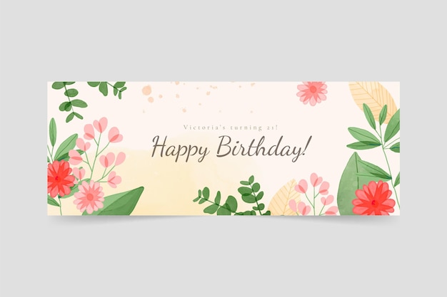 Plantilla de portada de facebook de cumpleaños floral en acuarela