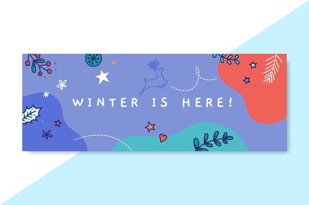 Plantilla de portada de facebook del dibujo de invierno colorido doodle