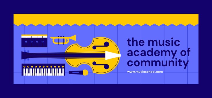 Vector gratuito plantilla de portada de facebook de escuela de música de diseño plano