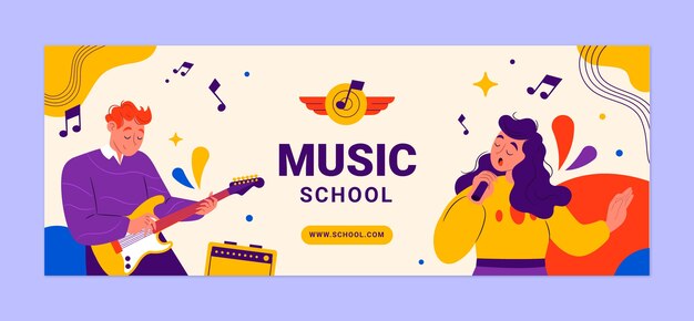 Plantilla de portada de facebook de escuela de música de diseño plano