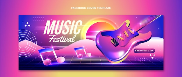 Plantilla de portada de facebook de festival de música colorido degradado