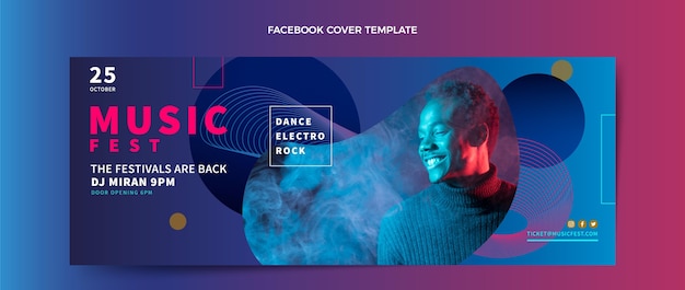 Plantilla de portada de facebook de festival de música colorido degradado