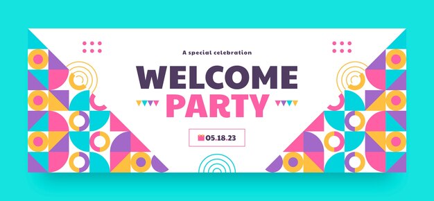 Plantilla de portada de facebook de fiesta de bienvenida de diseño plano