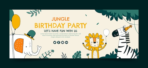 Plantilla de portada de facebook de fiesta de cumpleaños dibujada a mano