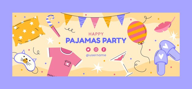 Plantilla de portada de facebook de fiesta de pijamas de diseño plano