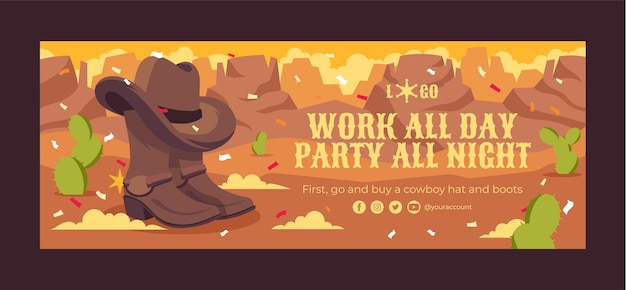 Vector gratuito plantilla de portada de facebook de fiesta de vaqueros dibujada a mano