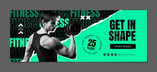 Plantilla de portada de facebook de fitness de gimnasio de diseño plano