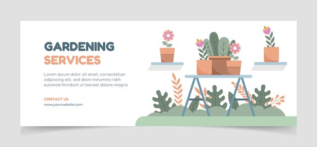 Plantilla de portada de facebook de jardinería de diseño plano
