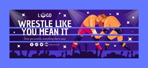 Plantilla de portada de facebook de lucha libre dibujada a mano