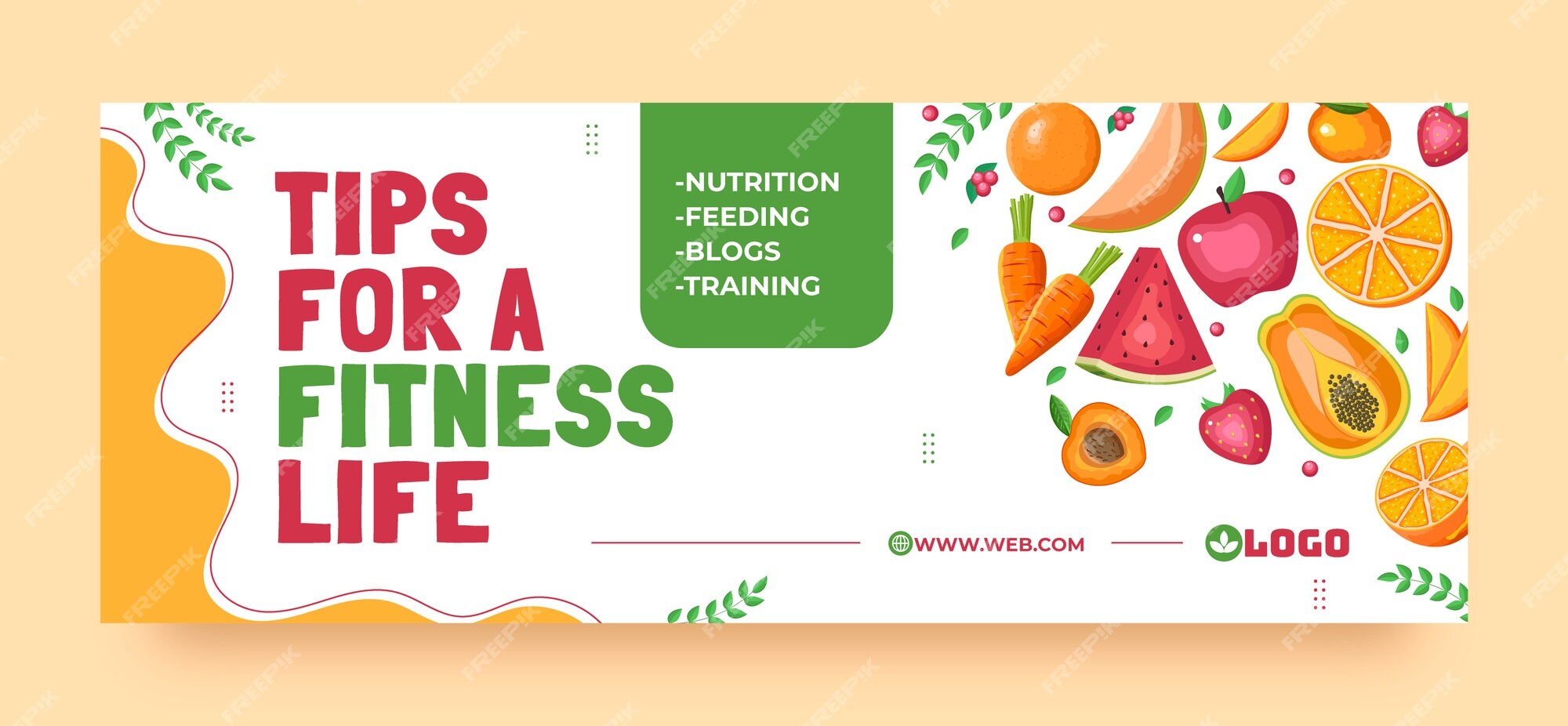 Plantilla de portada de facebook de nutrición fitness dibujada a mano |  Vector Gratis