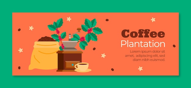 Vector gratuito plantilla de portada de facebook de plantación de café de diseño plano