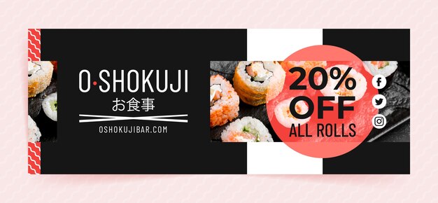 Plantilla de portada de facebook de restaurante japonés de diseño plano