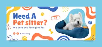 Vector gratuito plantilla de portada de facebook de servicio de cuidado de mascotas