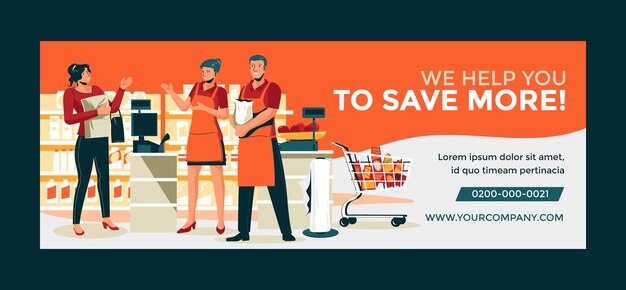Plantilla de portada de facebook de supermercado de diseño plano