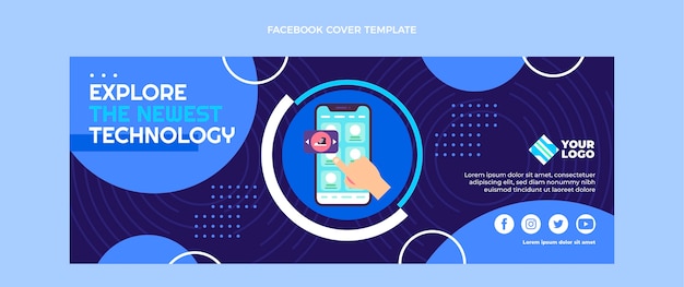 Vector gratuito plantilla de portada de facebook de tecnología mínima de diseño plano