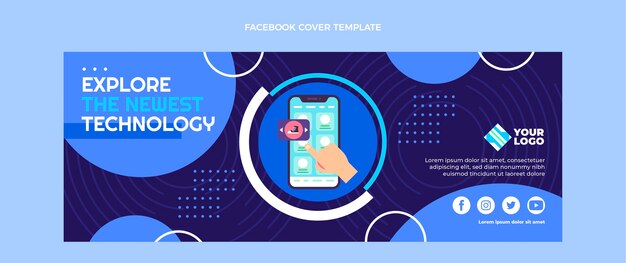 Plantilla de portada de facebook de tecnología mínima de diseño plano