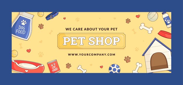 Plantilla de portada de facebook de tienda de mascotas dibujada a mano