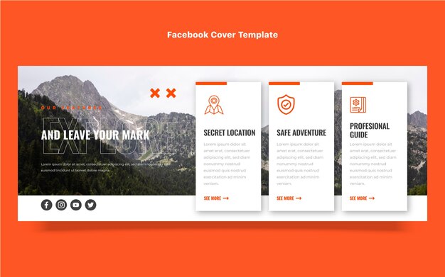 Plantilla de portada de facebook de trekking en diseño plano
