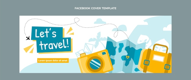 Vector gratuito plantilla de portada de facebook de viajes de diseño plano
