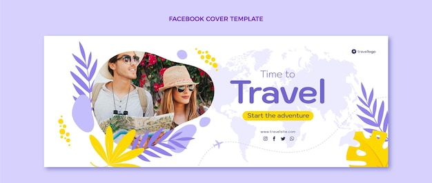 Vector gratuito plantilla de portada de facebook de viajes de diseño plano