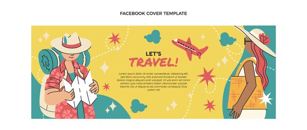 Plantilla de portada de facebook de viajes de diseño plano