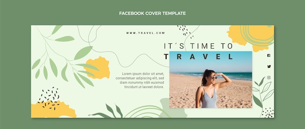 Vector gratuito plantilla de portada de facebook de viajes de estilo plano