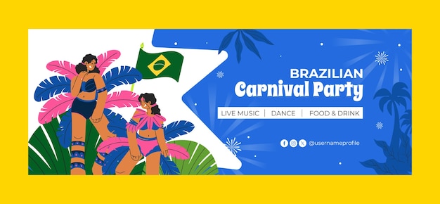 Vector gratuito plantilla de portada plana de las redes sociales para la celebración del carnaval brasileño