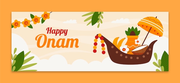 Plantilla de portada plana de las redes sociales para la celebración del festival de onam