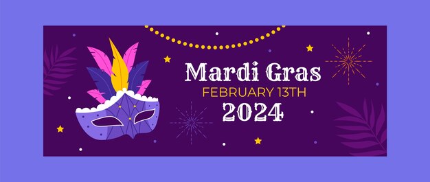 Vector gratuito plantilla de portada plana de las redes sociales para el festival de mardi gras