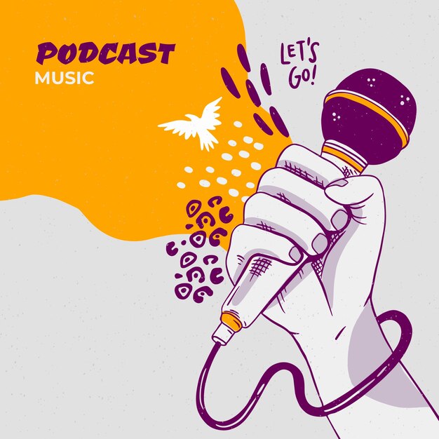 Plantilla de portada de podcast dibujada a mano
