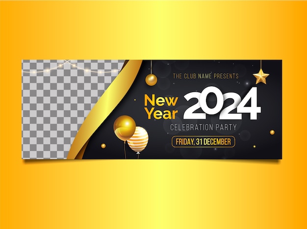 Vector gratuito plantilla de portada realista en las redes sociales para la celebración del año nuevo 2024