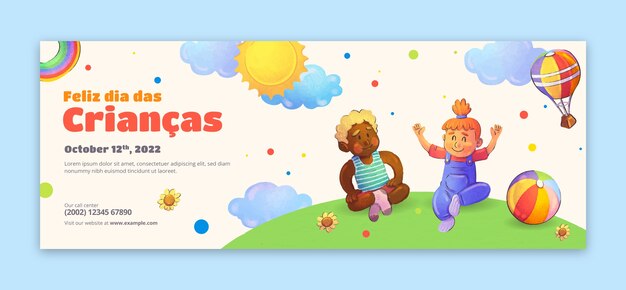 Plantilla de portada de redes sociales de acuarela dia das criancas
