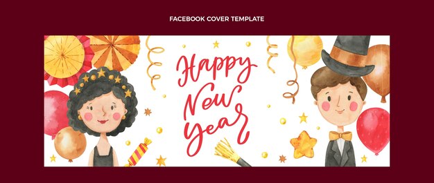 Vector gratuito plantilla de portada de redes sociales de año nuevo en acuarela