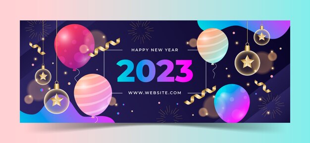 Plantilla de portada de redes sociales de año nuevo degradado 2023