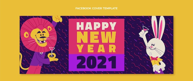 Vector gratuito plantilla de portada de redes sociales de año nuevo dibujada a mano