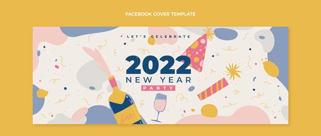 Plantilla de portada de redes sociales de año nuevo dibujada a mano